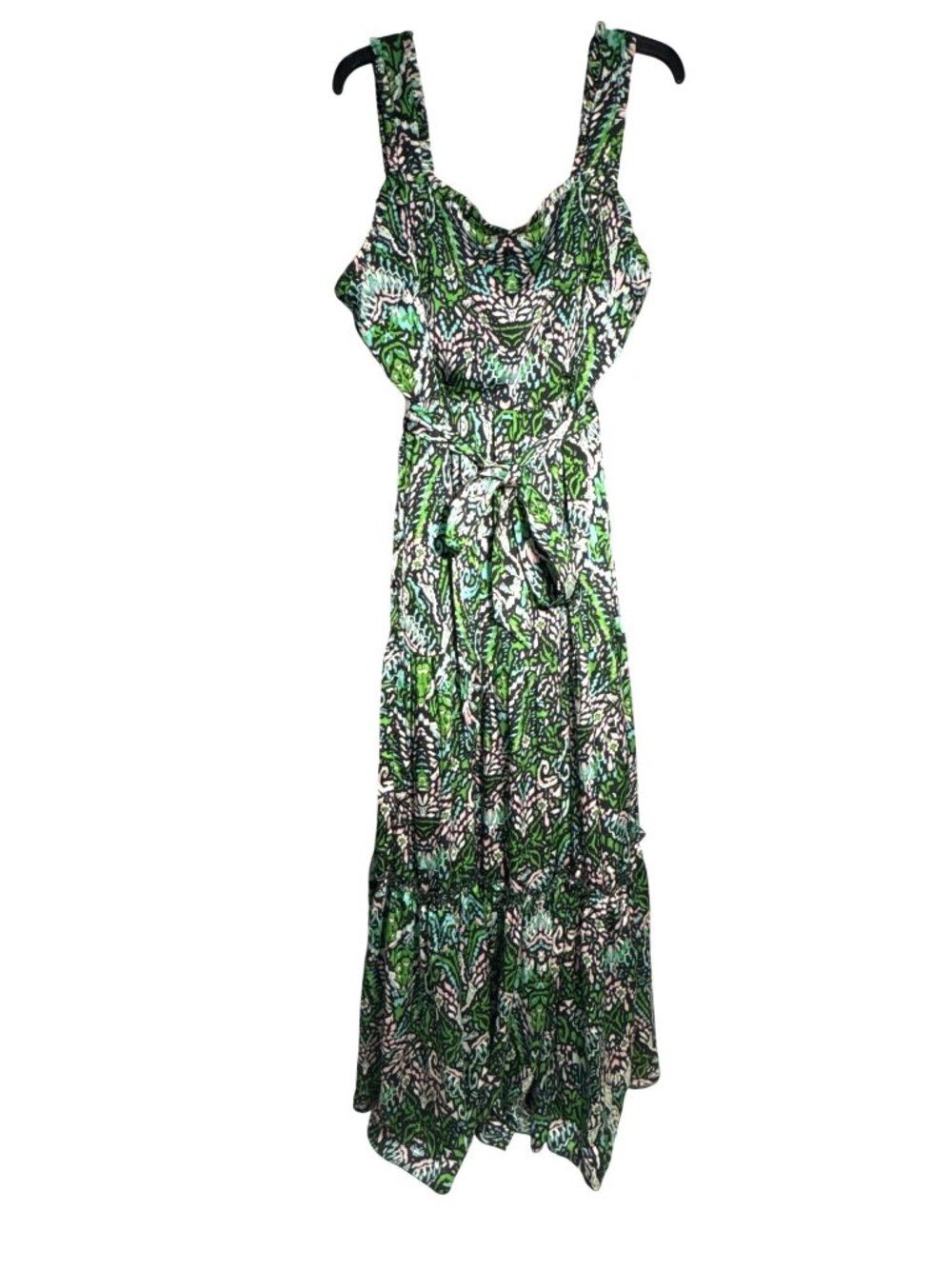 NWT Gracia Printed Tiered Sleeveless Smocked Maxi Dress Green Pink XL MSRP $70